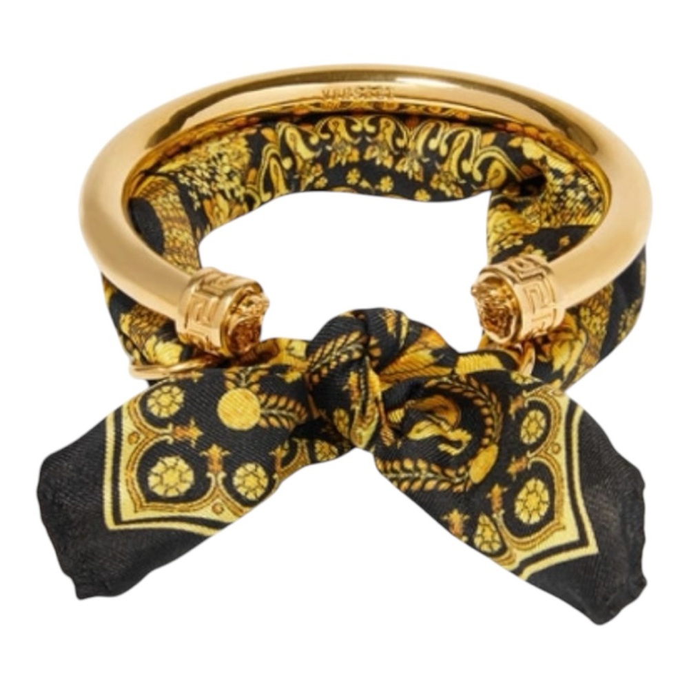 Authentic Versace Medusa Gold Metal Filigree Satin Baroque Scarf Bracelet Cuff